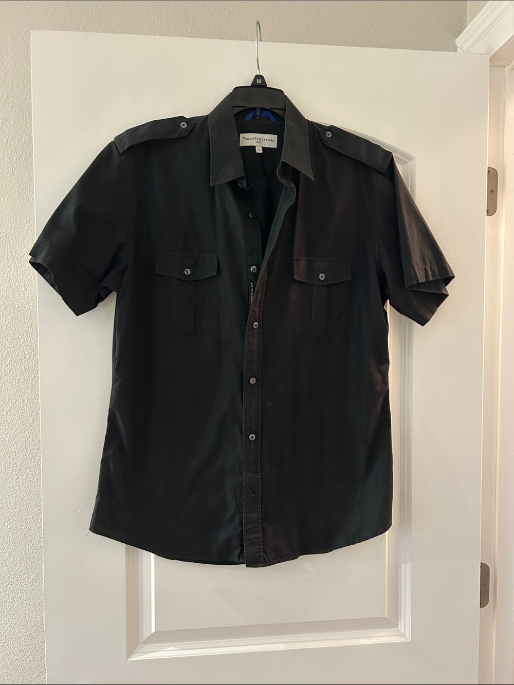 Casual Short-Sleeve Black Button-Down Utility Shirt